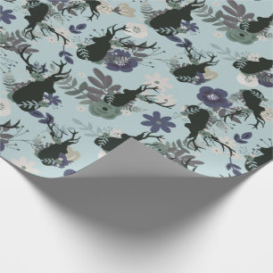 Rustikale Hirschkopf Blue Floral Moderne Babydusch Geschenkpapier