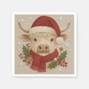 Rustikale Hochlandkuh mit Weihnachtsmannmütze Serviette