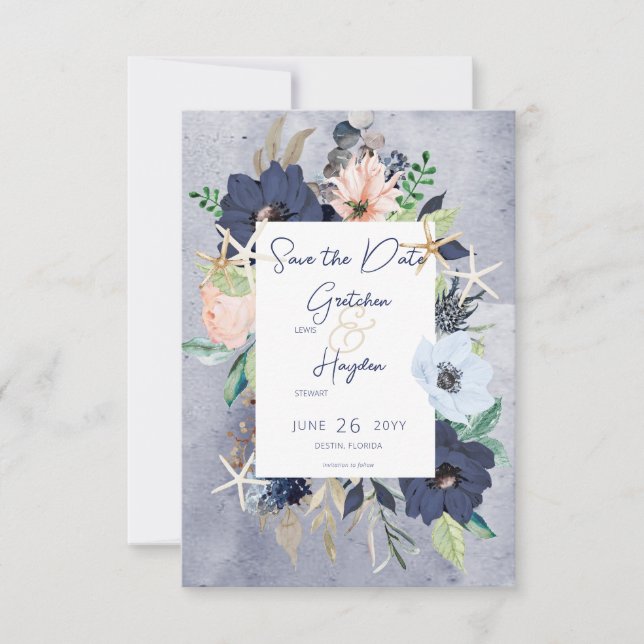 Rustikale Hochzeit am Strand von Floral Save The Date (Vorderseite)