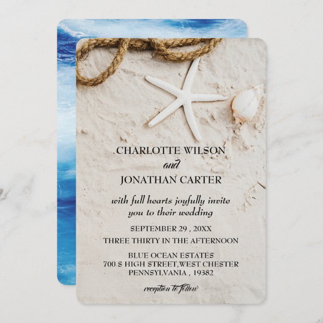 Rustikale Hochzeit am tropischen Küstenstrand von  Einladung (Vorne/Hinten)