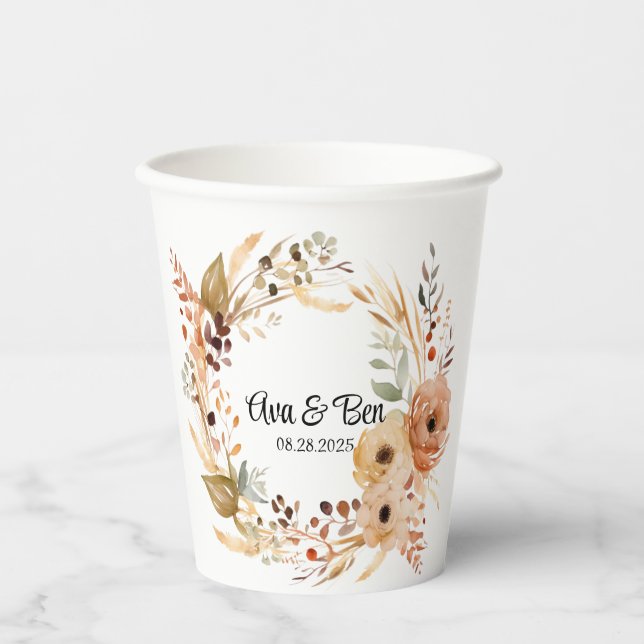 Rustikale Hochzeit auf der Terracotta Creme Pappbecher (Vorderseite)