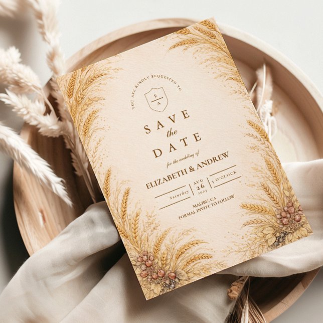 Rustikale Hochzeit auf einem alten Weizenfeld Save The Date (Von Creator hochgeladen)