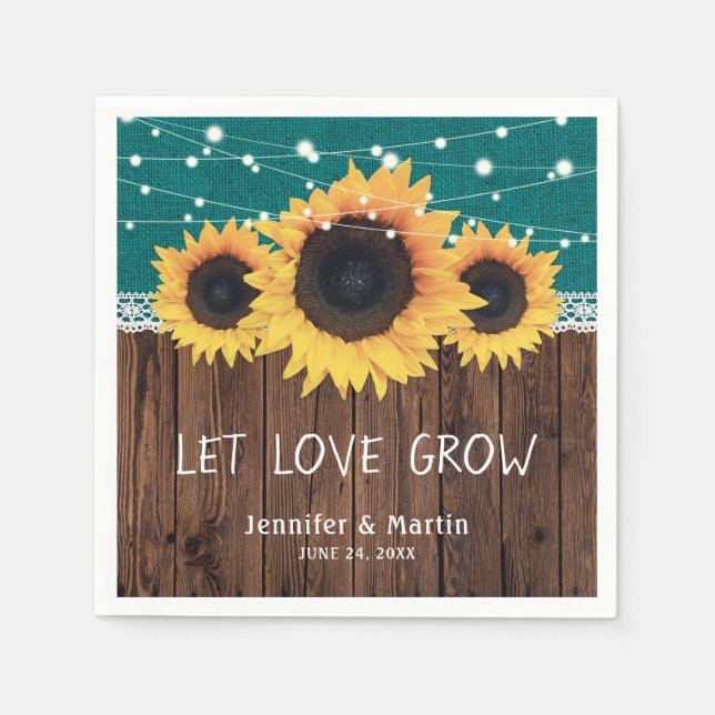 Rustikale Hochzeit aus Holz - Burlap Lace Sonnenbl Serviette (Vorderseite)