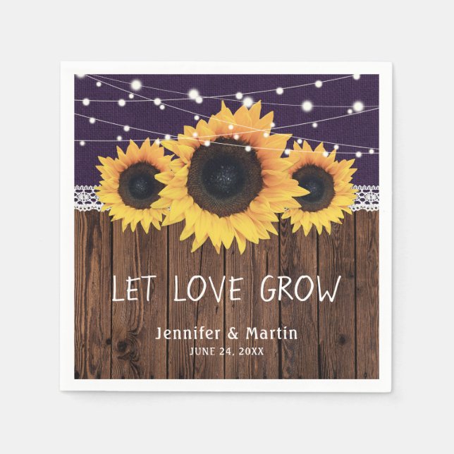 Rustikale Hochzeit aus Holz - Burlap Lace Sonnenbl Serviette (Vorderseite)