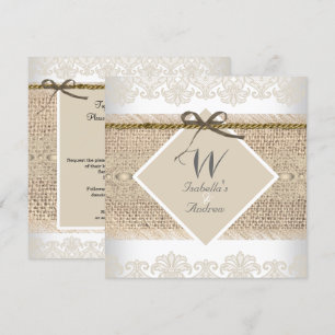 Rustikale Hochzeit Beige Spitze Jute Weiß Einladung