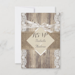 Rustikale Hochzeit Beige Weiße Spitze Holz RSVP Karte