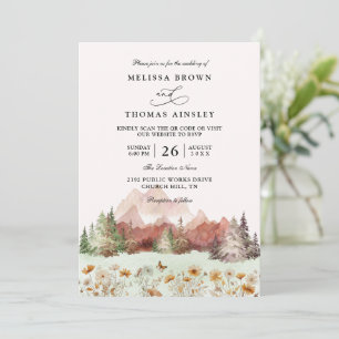 Rustikale Hochzeit Berg Wildblumen QR-Code Hochzei Einladung