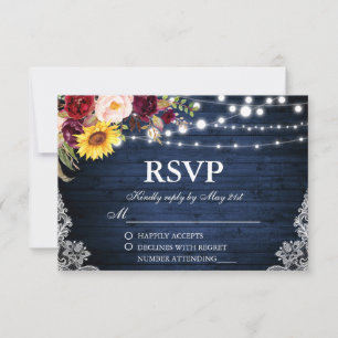 Rustikale Hochzeit blaues Holz mit Streichelleucht RSVP Karte