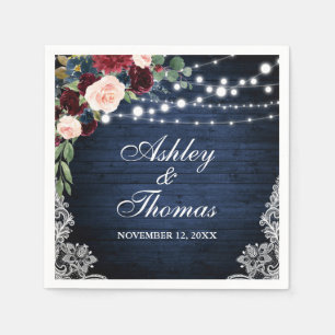 Rustikale Hochzeit Blue Burgundy Blumenace Serviette