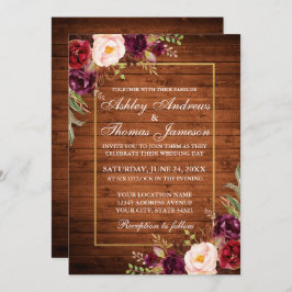 Rustikale Hochzeit Burgund Blumenholz Gold Einladu Einladung