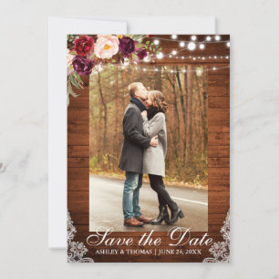 Rustikale Hochzeit Burgund Blumenspitze Save the D Date