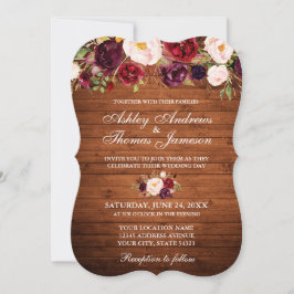 Rustikale Hochzeit Burgund Blumenwald Einladung B