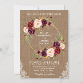 Rustikale Hochzeit Burlap Blumenkranz Lace Invite Einladung