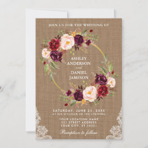 Rustikale Hochzeit Burlap Blumenkranz Lace Invite  Einladung
