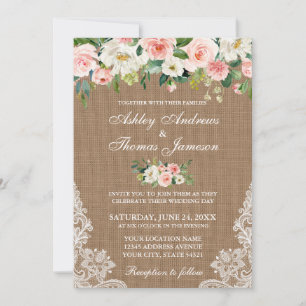 Rustikale Hochzeit Burlap Lace Pink Floral Einladu Einladung