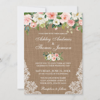 Rustikale Hochzeit Burlap Lace Pink Floral Einladu Einladung