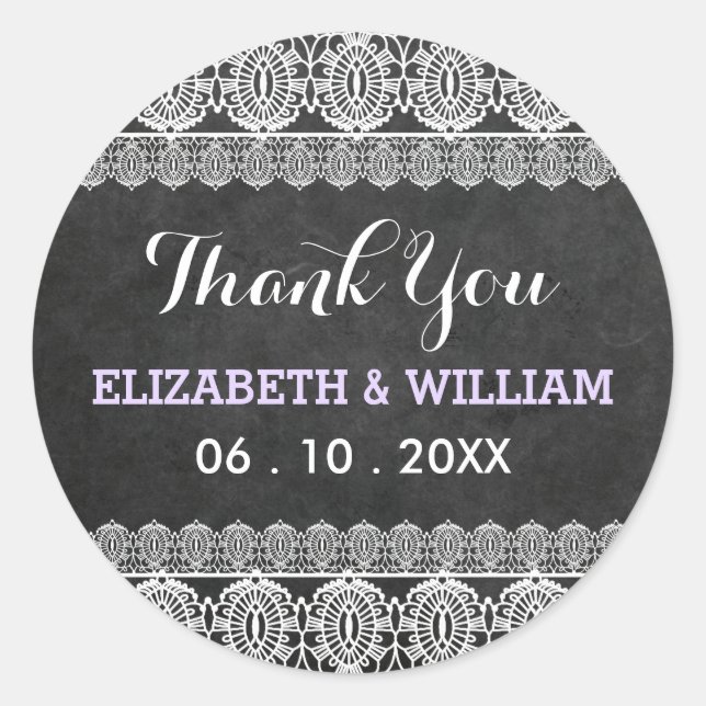 Rustikale Hochzeit & Chalkboard Vielen Dank Lila Runder Aufkleber (Vorderseite)
