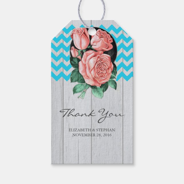 Rustikale Hochzeit Danke - Türkis und Korallen Geschenkanhänger (Vorderseite)