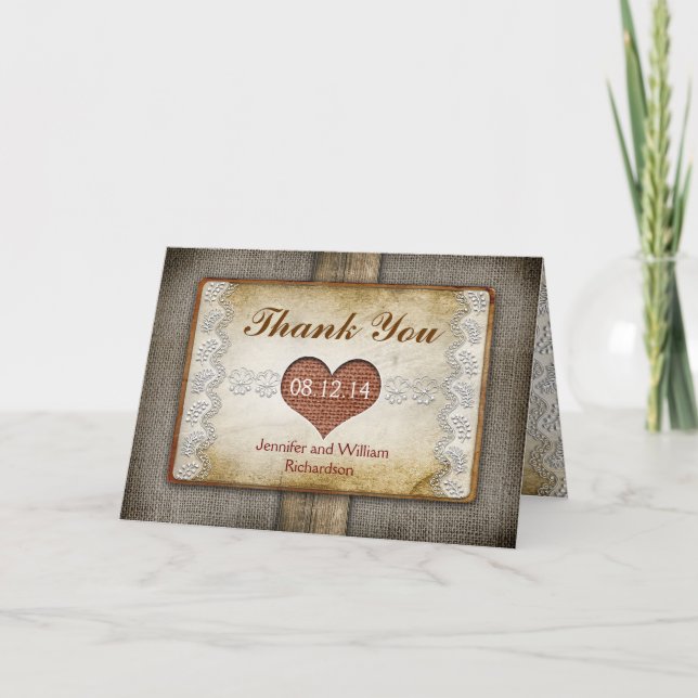 rustikale Hochzeit danken Ihnen Karten (Vorderseite)