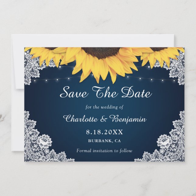 Rustikale Hochzeit der blauen Sonnenblumen der Mar Save The Date (Vorderseite)