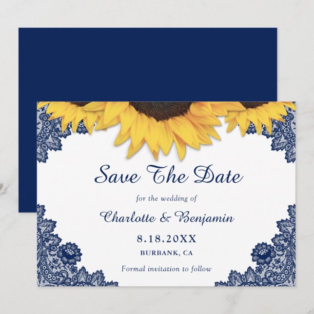 Rustikale Hochzeit der blauen Sonnenblumen der Mar Save The Date (Vorne/Hinten)