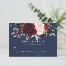 Rustikale Hochzeit der Burgunder Navy Blush Blumen RSVP Karte