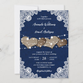 Rustikale Hochzeit der Country Navy Blue Burlap La Einladung