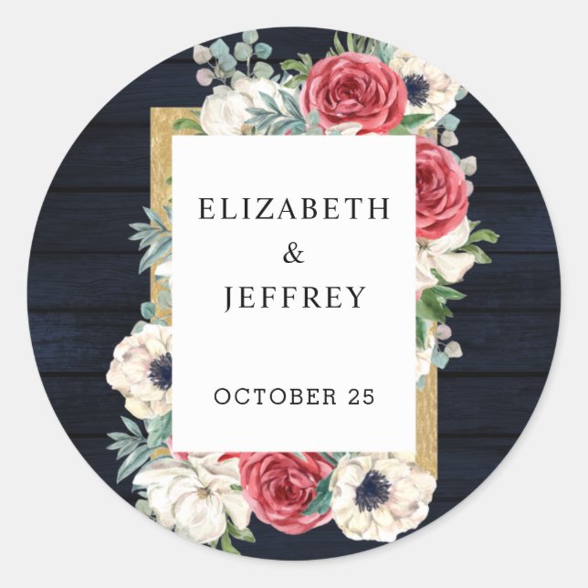 Rustikale Hochzeit der Holzschifffahrt Burgund Gol Runder Aufkleber (Vorderseite)