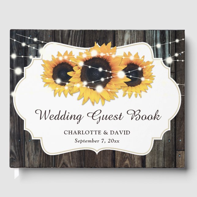 Rustikale Hochzeit der Holzsonnenblume Gästebuch (Vorderseite)