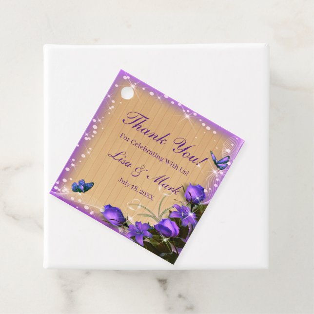 Rustikale Hochzeit der Lila Blütenschmetterlinge Geschenkanhänger (Beispiel)