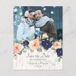 Rustikale Hochzeit der Navy in Blau und Peach Flor Einladung