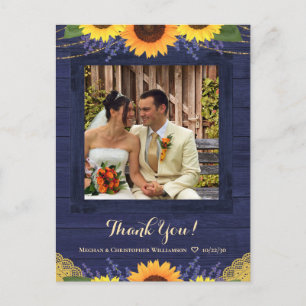 Rustikale Hochzeit der Navy Wood Sunflower Danke F Postkarte