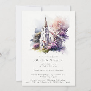 Rustikale Hochzeit der Wasserfarben-Lavendel-Kapel Einladung