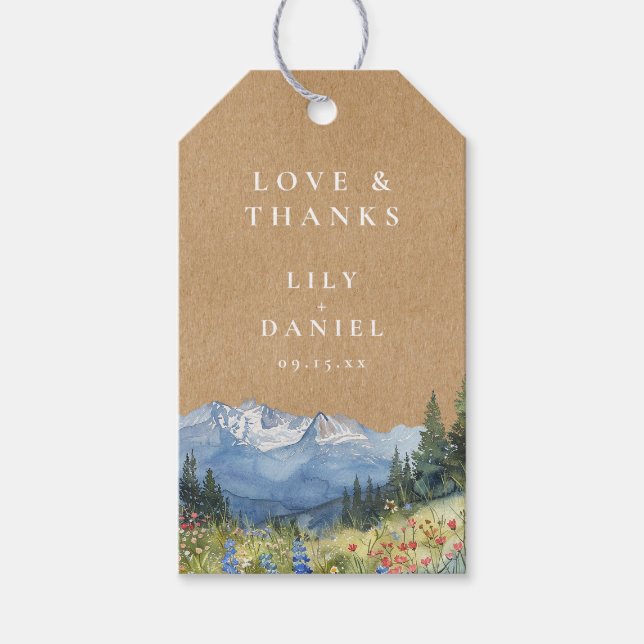 Rustikale Hochzeit der Wildblume Watercolor Geschenkanhänger (Vorderseite)