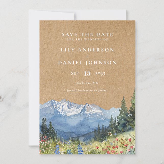 Rustikale Hochzeit der Wildblume Watercolor Save The Date (Vorderseite)