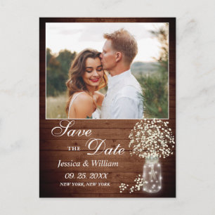 Rustikale Hochzeit des Babys retten das Datum Postkarte