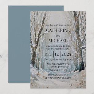 Rustikale Hochzeit des blauen Winterwaldes Einladung