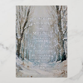 Rustikale Hochzeit des blauen Winterwaldes Folieneinladung