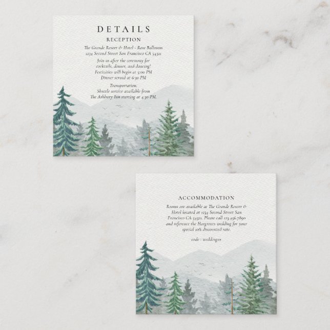 Rustikale Hochzeit des grünen Pinienwaldes Begleitkarte (Vorne/Hinten)