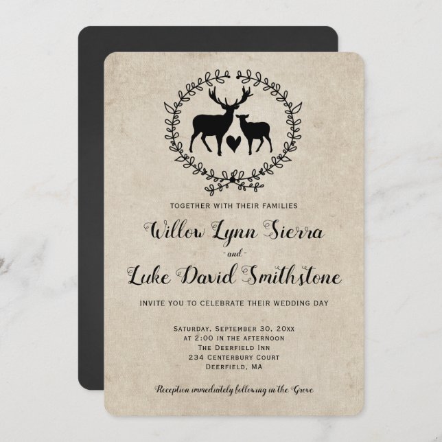 Rustikale Hochzeit des Hirschherzes Einladung (Vorne/Hinten)