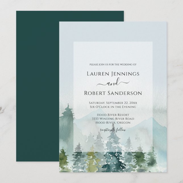 Rustikale Hochzeit des Pinienwaldes Einladung (Vorne/Hinten)