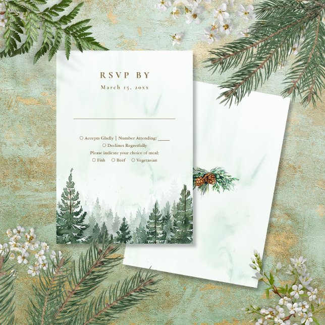 Rustikale Hochzeit des Pinienwaldes RSVP Karte (Rustic Watercolor Pine Tree Forest Wedding RSVP Card)