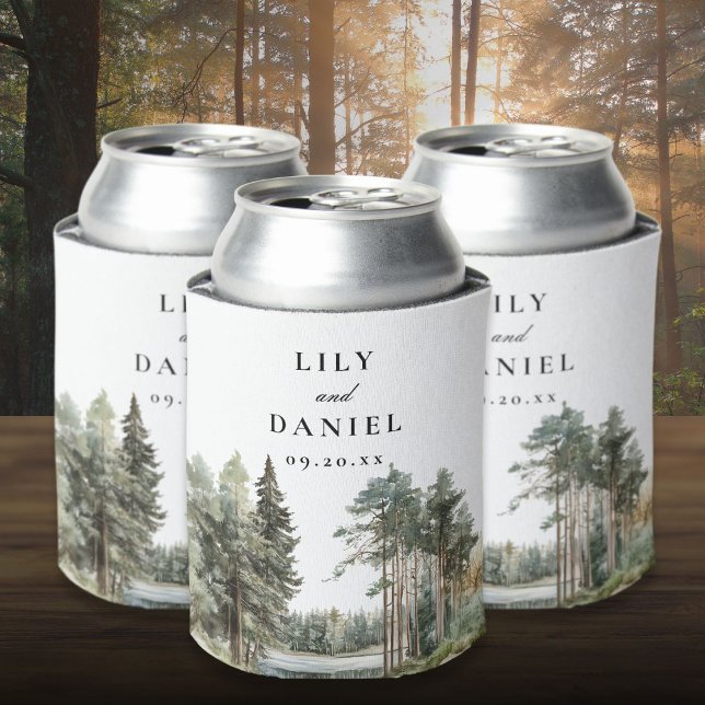 Rustikale Hochzeit des Waldes im Wasserfarbensee Dosenkühler (Rustic Watercolor Lake Forest Woodland Wedding Can Cooler)