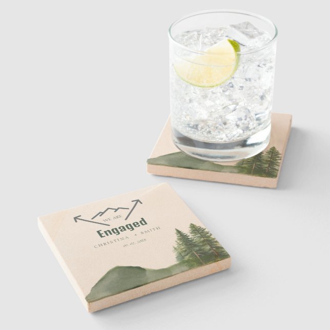 Rustikale Hochzeit des Waldwaldes Pinienwald Steinuntersetzer (Seitenansicht)