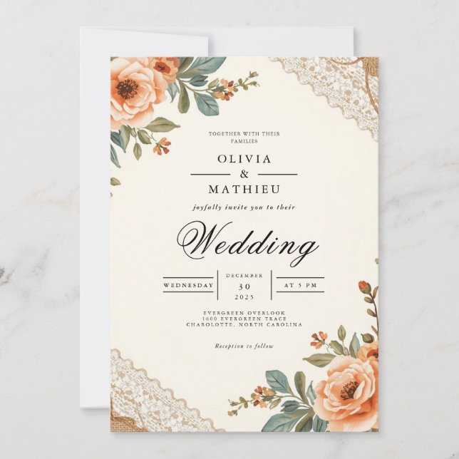 Rustikale Hochzeit Einladung (Vorderseite)