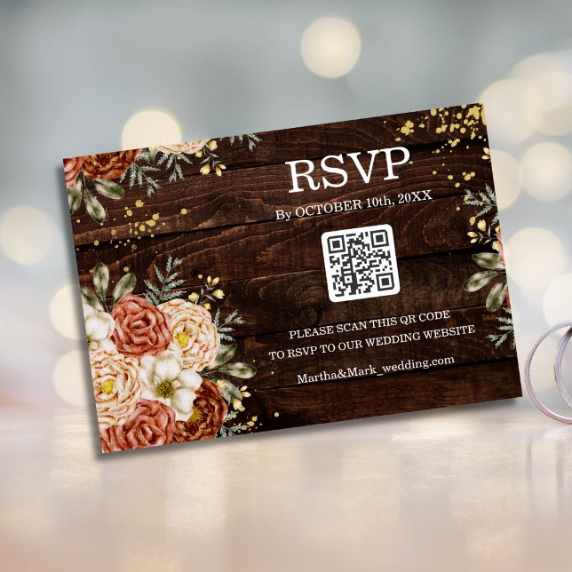 Rustikale Hochzeit Holz Blumen QR-Code Reservierun Einladung (Von Creator hochgeladen)