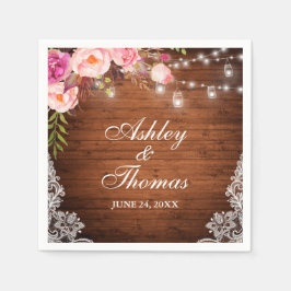 Rustikale Hochzeit Holz Jar Lights Pink Floral Lac Serviette