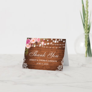 Rustikale Hochzeit Holz Lichter Spitzen Blumengeda Dankeskarte
