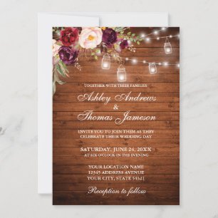 Rustikale Hochzeit Holz Lights Jars Floral Einladung