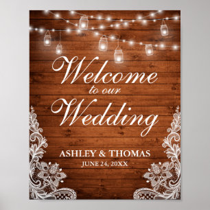 Rustikale Hochzeit Holz Mason Jar Lights Lace Poster